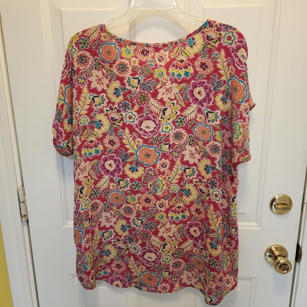 Cato Women's XL Pink Floral Print Blouse with Short Sleeves XL - Picture 6 of 7